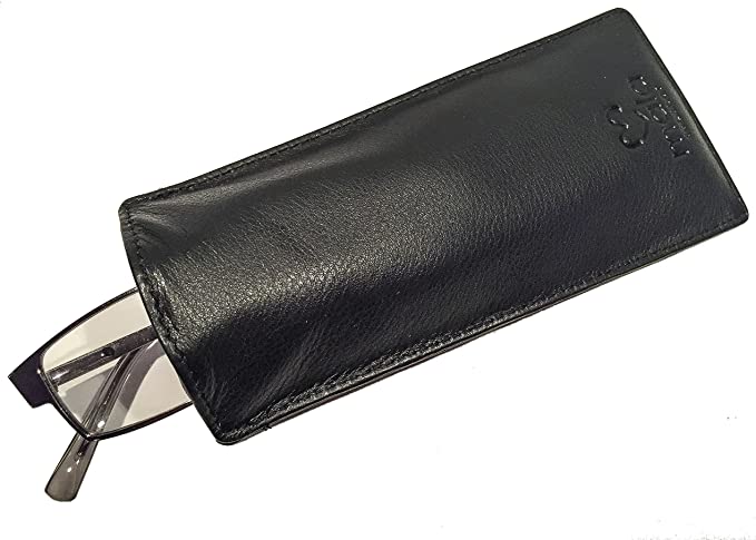 Mala Leather Slip in Glasses Sleeve Case in Soft Leather and Many Colours (Black)