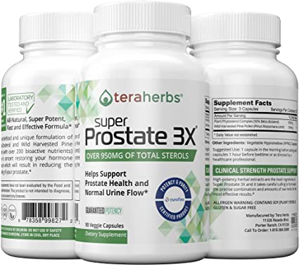 Tera Herbs Prostate Support & Prostate Supplement for the symptoms of an Enlarged Prostate, Frequent Urination, Urgency and Weak Stream (90 Capsules)
