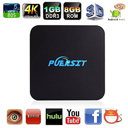 NEW Puersit TV BOX Q Pro Android Kodi 16.0 Amlogic S805 Quad Core 1GB/8GB Full Loaded Wifi, 1080P, Smart Media Player with EMMC/H.265/Root/IPTV/OTT TV