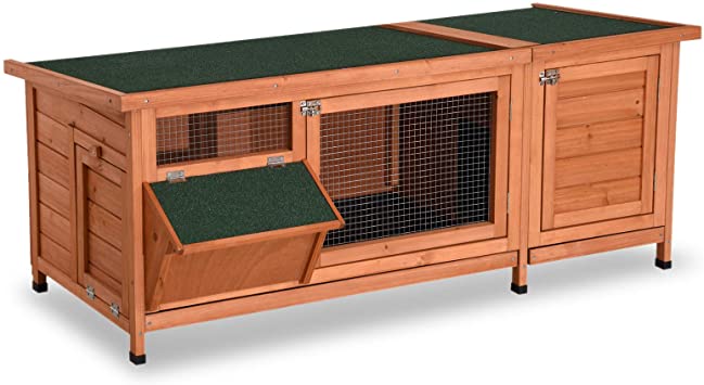 Lovupet Wooden Outdoor Indoor Guinea Pig Cage Bunny Rabbit Hutch with Feeding Trough Coop Pet House for Small Animals with Six Legs 6010-1551S