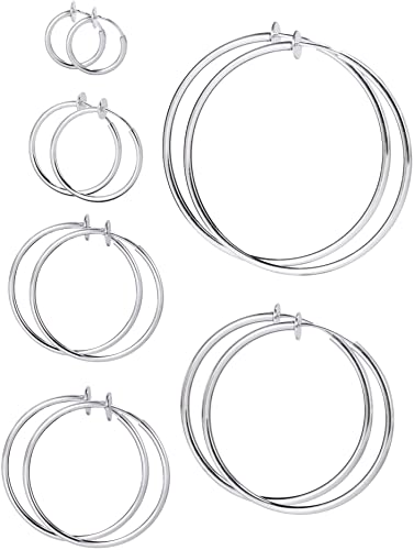 Mudder 6 Pairs Multisize Fake Earrings Hoop Non-pierced Nose Ring Spring Hoop Earrings Lip Ear Clip