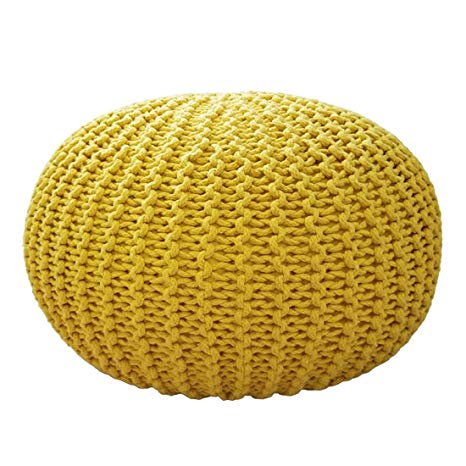 KSMY Unfilled Hand Knitted Footstool Pouffe Beanbag Bean Bag Ottomans Seat Stool Cushion Chair Seat Cover (Unfilled, Yellow)