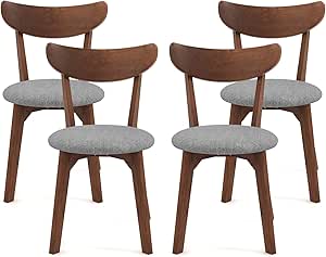 COSTWAY Dining Chairs Set of 4, Mid-Century Modern Kitchen & Dining Chairs with Curved Back and Cushioned Seat, Walnut Finished Wood Living Room Side Chairs for Kitchen, Dining Room, Bistro