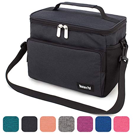 Venture Pal Leakproof Reusable Insulated Cooler Lunch Bag - Office Work School Picnic Hiking Beach Lunch Box Organizer with Adjustable Shoulder Strap for Women,Men and Kids-Black