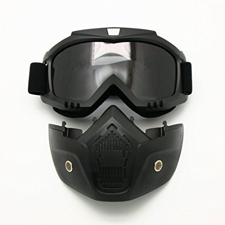 Motorcycle Goggles Mask Detachable, Harley Style Protect Padding Helmet Sunglasses, Road Riding UV Motorbike Glasses (Grey Lens)