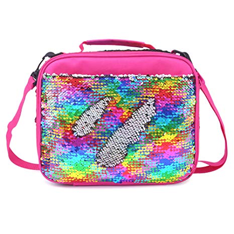 Mermaid Lunch Box for Kids Girls Women Flip Sequin Insulated School Lunch Bag Durable Thermal Reusable Lunch Tote Glitter (Rainbow)