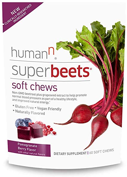 HumanN SuperBeets Soft Chews | Grape Seed Extract and Non-GMO Beet Powder Helps Support Healthy Circulation, Blood Pressure, and Energy. (Pomegranate Berry Flavor, 60-Count, 1-Pack)