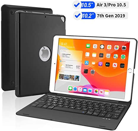 iPad Keyboard Case for New iPad 10.2 7th Generation 2019, iPad Air 3 10.5 2019, iPad Pro 10.5 2017, Bluetooth iPad Keyboard with 135° Smart Hard Cover - Black