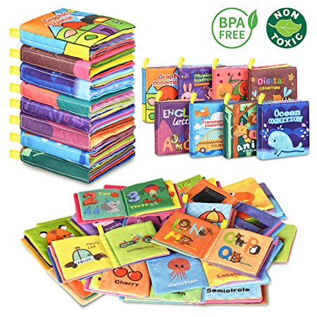 Baby Bath Books,Nontoxic Fabric Soft Baby Cloth Books,Early Education Toys,Waterproof Baby Books for Toddler, Infants Perfect Shower Toys,Kids Bath Toys Best Gift(Pack of 8)