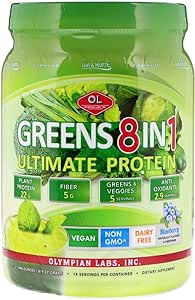 Olympian Labs Ultimate Greens Protein 8 in 1. Plant Protein, Greens & Veggies, Fiber, Probiotics, Antioxidants & Enzymes