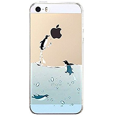 iPhone 5 Case, iPhone 5s Case, JAHOLAN Amusing Whimsical Designs Clear TPU Soft Case Rubber Silicone Skin Cover for iPhone 5/5S/SE - Flying Penguin