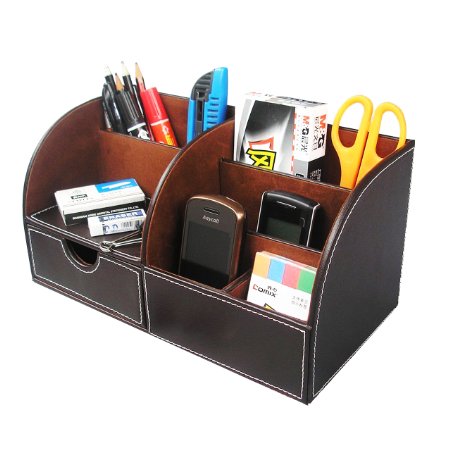 Hometek Storage Compartment Leather Desk Organizer Brown