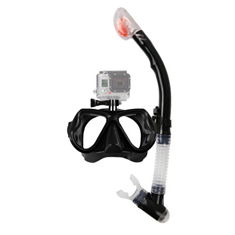 Ideapro Diving Mask Full Dry Snorkel Set Waterproof Swimming Scuba for Gopro Hero 2 3 3  4 Session SJ4000 SJ5000 Xiaoyi Camera (Black)