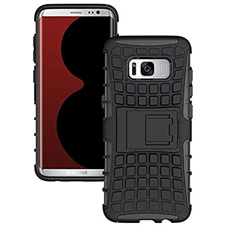 Galaxy S8 Case,Berry Accessory (TM) Heavy Duty Rugged [Drop Protection][Shock Proof][Dual Lawyer] Hybrid Defender Armor with Built-in Kickstand Case For Samsung Galaxy S8 - Black