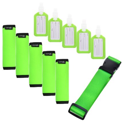 Cosmos ® 5 Pcs Fluorescent Green Comfort Neoprene Handle Wraps/Grip/Identifier   Luggage Tags   Fluorescent Green Nylon Add a Bag Luggage Strap