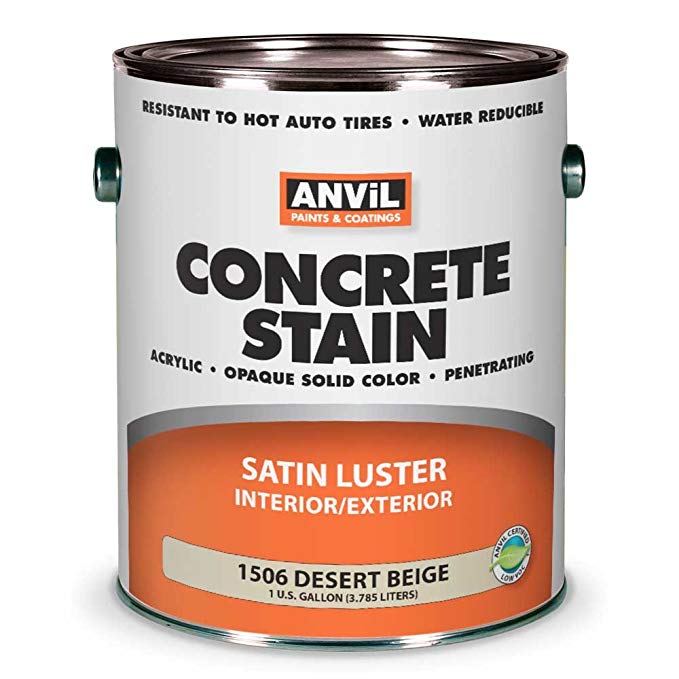 Anvil 1500 Concrete Stain, Interior Exterior Concrete Coating, Penetrating Acrylic Paint, Available in 7 Solid Colors, Desert Beige 1 Gallon