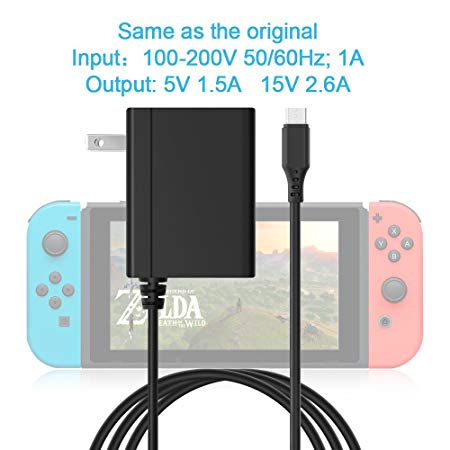 Rocketek AC Adapter Compatible with Nintendo Switch - AC Charger Adapter with 5 FT Cable, Same as original-5V 1.5A 15V 2.6A Compatible with Nintendo Switch Supports TV Mode and Docking Station