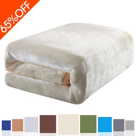 Balichun Luxury Polar Fleece Blanket Super Soft Warm Fuzzy Lightweight Bed Blankets Couch Blanket Twin/Queen/King Size(Queen,Ivory)