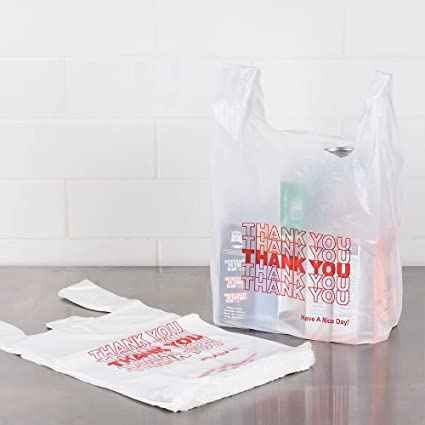 Plastic Bag-White Plain Grocery Bags T-Shirt Bag 11.5"x6.5"x21.5" (White Thank You, 300)
