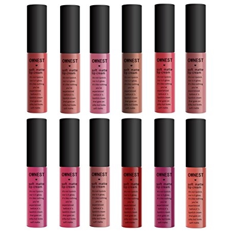 Ownest 12 Colors Matte Liquid Lipstick Waterproof Long Lasting matte lipstick set Velvet Lip Gloss