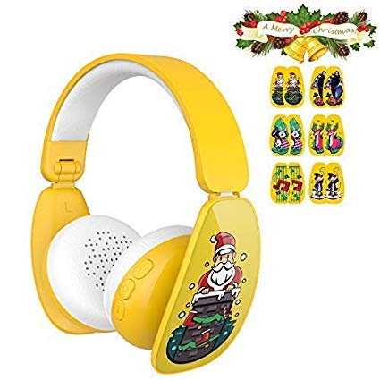 Bluetooth Headphones for Kids Mindkoo Foldable Stereo Children Earphones, 85db Volume Limited, 6 DIY Cartoon Stickers for Fun, 15H Play, On-Ear with Microphone, Wireless/Wired for PC/Phones/TV/iPad