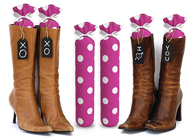 My Boot Trees, Boot Shaper Stands for Closet Organization. Many Patterns to Choose From. 1 Pair (Hot Pink with Large White Polka Dots).