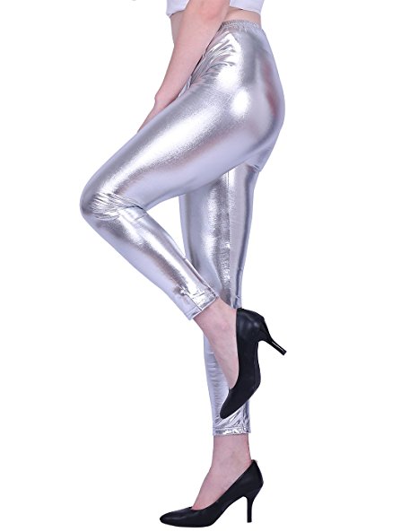 HDE Women's Shiny Leggings Metallic Liquid Wet Look Stretch Pants Clubwear