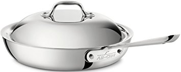 All-Clad 41117 NS R2 Stainless Steel 3-Ply Bonded Dishwasher Safe Nonstick French Skillet with Domed Lid Cookware, 11-Inch, Silver