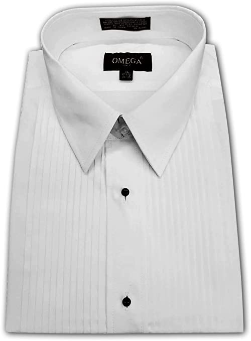 OmegaTux Mens Formal Laydown Spread Collar Tuxedo Shirt, 1/4" Pleat