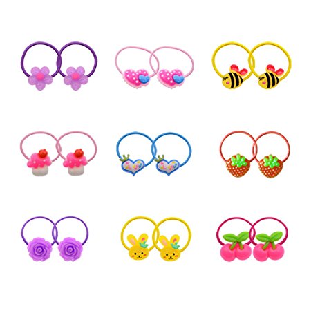 18 Pcs (9 Pairs) Cartoon Toddlers' Elastic Hair Ties Girls' Hair ropes Kids Ponytail Holder