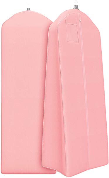 Gusseted Wedding Dress Garment Bag - For Long Puffy Gowns - 72” x 24”, 20” Gusset (Light Pink)