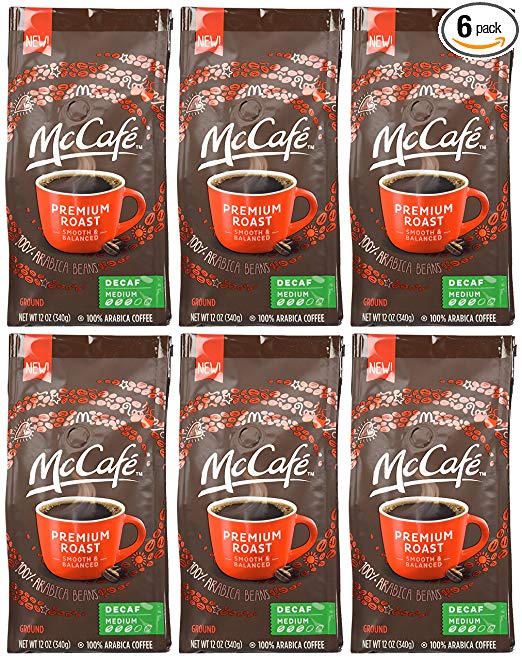MCCAFE Coffee, Decaf, Premium Medium Roast, Ground, 12 Ounce, 6 Pack