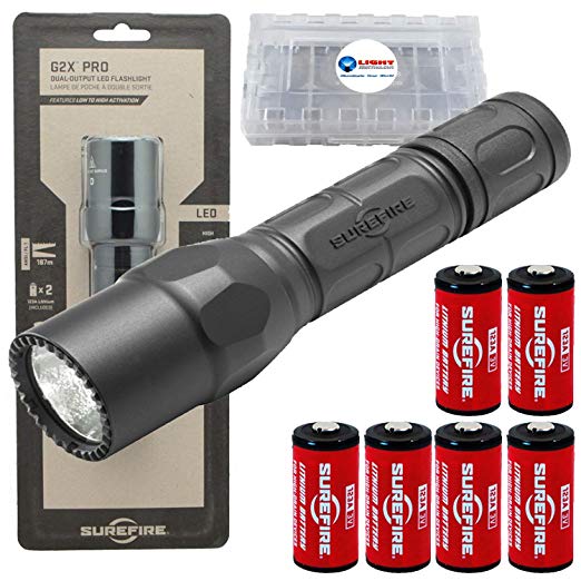 SureFire G2X Pro 600 Lumen Tactical EDC Flashlight Bundle with 4 Extra CR123A Batteries and Lightjunction Battery Case (Black)
