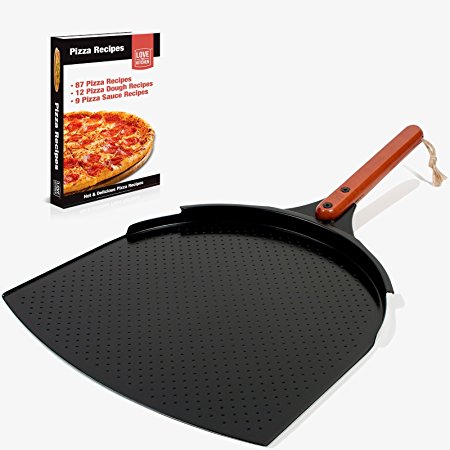 New! The Ultimate Pizza Peel, 14" Nonstick Nano-Ceramic Coating | Aluminum Base & 10” Wood Handle | Ideal Paddle for Hassle Free Family Pizza Making at Home | Free Pizza Recipes eBook Included!