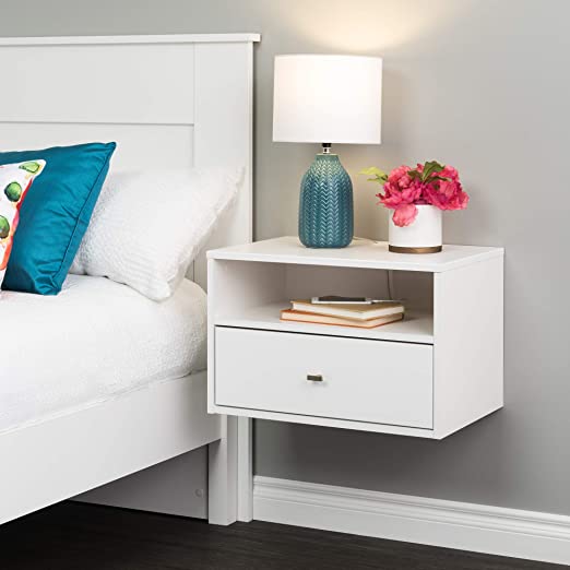 Prepac Floating Nightstand, 1-Drawer with Open Shelf, White