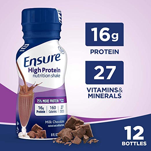 Ensure High Protein Nutrition Shake with 16 Grams of High-Quality Protein Meal Replacement Shakes, Low Fat/Milk Chocolate, 8 Fluid Ounce (Pack of 12)