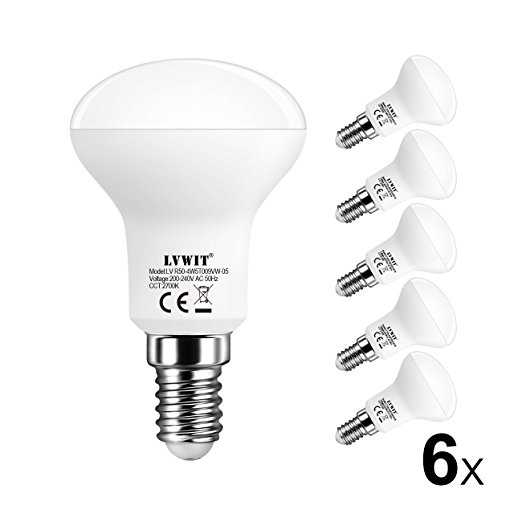 R50 E14 LED Bulbs, LVWIT Reflector 4.5W 2700K Warm White 350Lm Equivalent 40W Bulb Small Edison Screw Non-Dimmable Energy Saving Bulbs 6 Packs