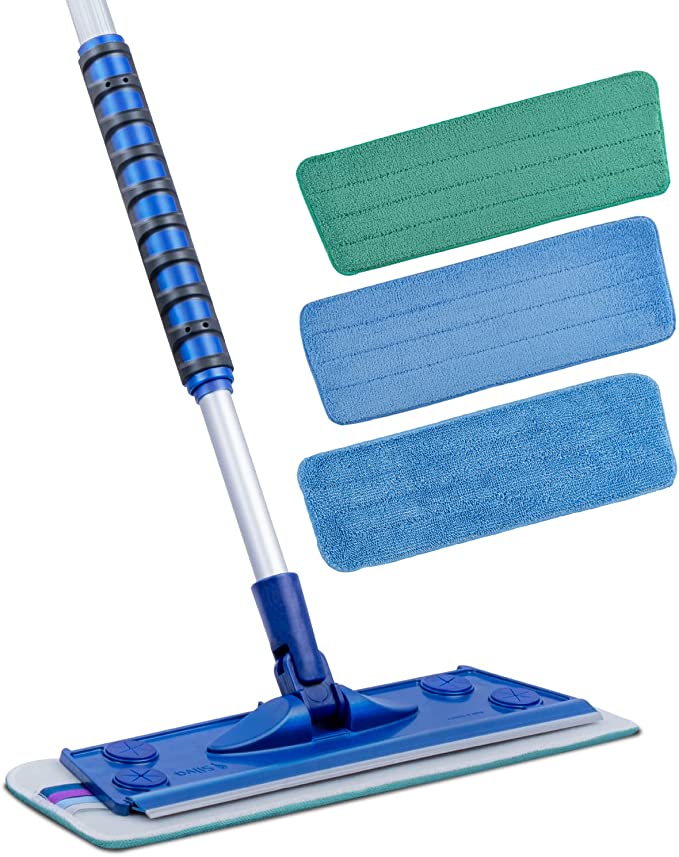 Silva Microfiber Mop Set with Re-usable Microfiber Pads(Wet, Dry, Wall), 360-Rotating Mop Head, 61-inch Adjustable Mop Pole, Ergonomic Soft-Sponge Handle, Wall Mop with Long Handle, Floor Mop