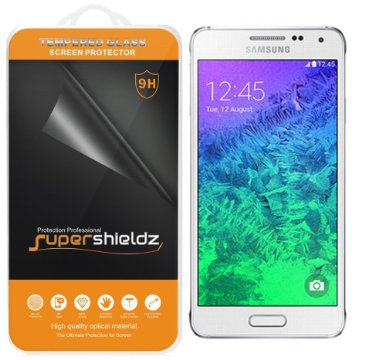 Supershieldz- Samsung Galaxy Alpha Premium Tempered Glass Screen Protector 03mm Ballistics Glass Rounded Edge Anti-Bubble Anti-Scratch and Anti-Fingerprint Maximum Screen Protection from Bumps Drops Scrapes and Marks -Crystal Clear 1 Pack- Retail Packaging