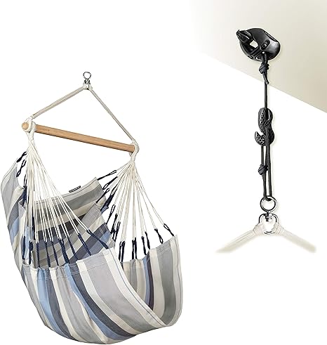 LA SIESTA® - Medium Basic Domingo Hammock Swing Chair & CasaMount - Weather & Tear Resistant Hanging Chair - Outdoor Indoor Hammock Chair w/Suspension Kit for Walls Ceilings Square Beams - Sea Salt