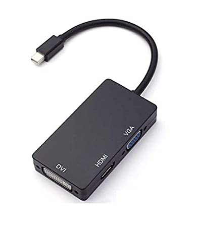Tolv 3 in Mini Displayport Thunderbolt to HDMI/DVI/VGA Display Port Cable Adapter for Apple MacBook, Microsoft Surface Pro/2, 3 (Black)