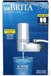 Brita Faucet Mount System, Water Faucet Filtration System with Filter Change Reminder, Reduces Lead, Made Without BPA, Fits Standard Faucets Only, Elite, Chrome, Includes 2 Replacement Filters