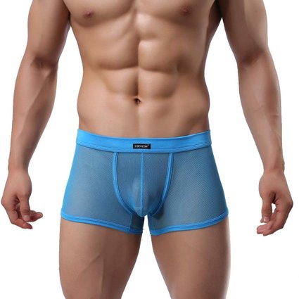 Oksell® Men Flat Through Mesh Cotton U Convex Pouch Boxer Briefs Underpants