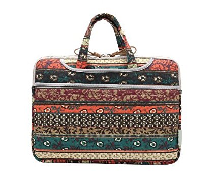 Kayond Bohemian Style Canvas Fabric Ultraportable Neoprene 14-14.1 Inch for Laptop / Notebook Computer / Macbook Sleeve Office Tote Briefcase Carry Case (14-14.1 Inches, Red)