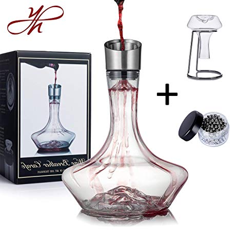 YouYah Iceberg Wine Decanter Set with Aerator Filter,Drying Stand and Cleaning Beads- 100% Hand Blown Lead-free Crystal Glass, Red Wine Carafe, Wine Aerator(NewPacking)