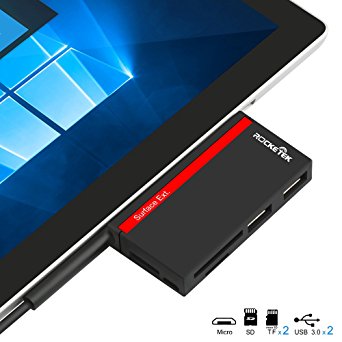 Rocketek USB 3.0 HUB Adapter with SD / Micro SD Card Reader for Microsoft Surface Pro 3(12.3") / Pro 4 / Pro - Support 2 TF Cards   1 SD Cards   2 USB Combo Adapter