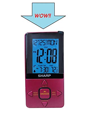 Sharp LCD Travel Alarm Clock - Pink