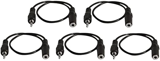 5 Pack of YCS Basics 1 Foot 3.5mm Headphone Extension Cables