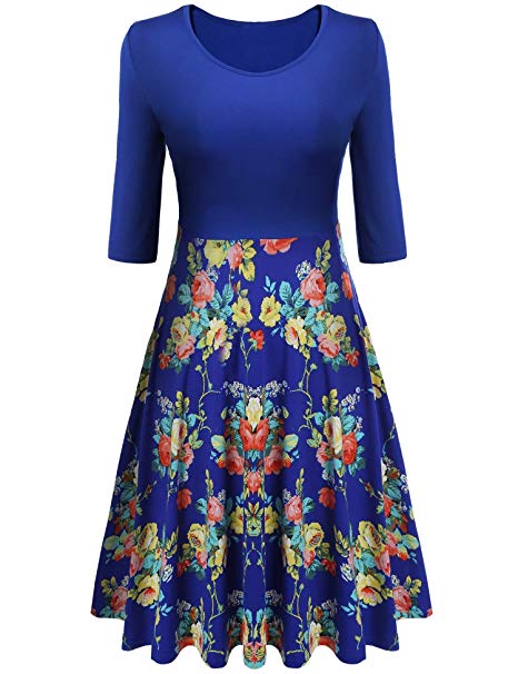 ELESOL Women's Vintage Patchwork Flare Dress A-line Floral Party Dress