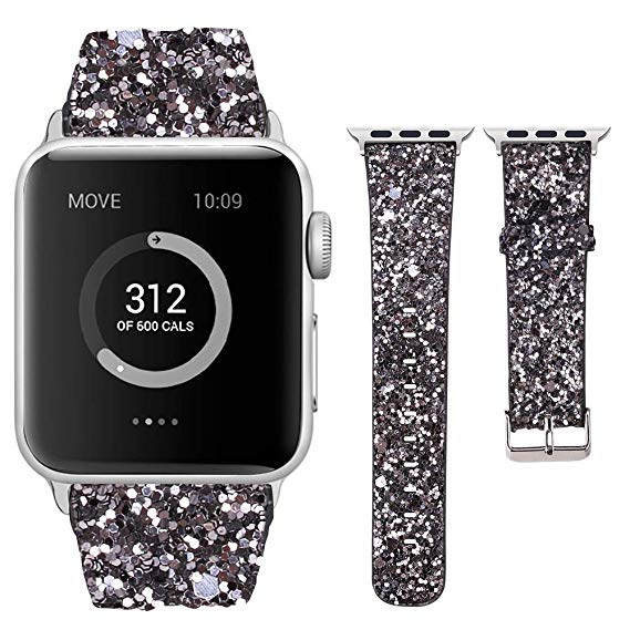 Moonooda Compatible with Apple Watch Bands 38(40) mm/42(44) mm, Women Wristband Replacement for iWatch Band, Bling Glitter Strap Belt Compatible with Apple Watch Series 4/3/2/1